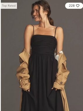 Reformation Strapless Black Midi Dress with Ruched Bodice. Size 0. Black